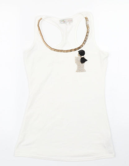 Womens UK Size S Cameo Rose White Basic Tank