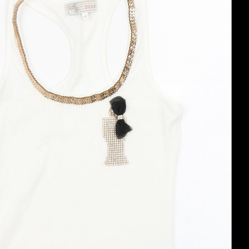 Womens UK Size S Cameo Rose White Basic Tank