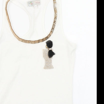 Womens UK Size S Cameo Rose White Basic Tank