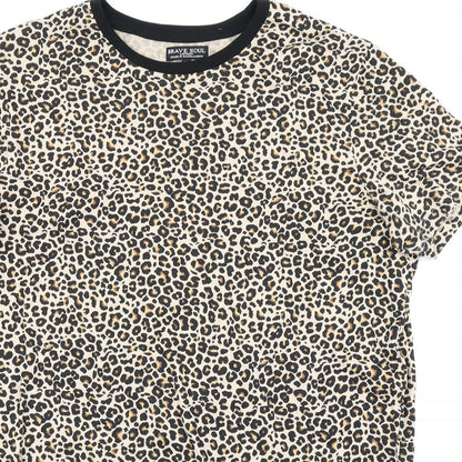 Brave Sould Womens Brown Animal Print  Basic T-Shirt Size XL