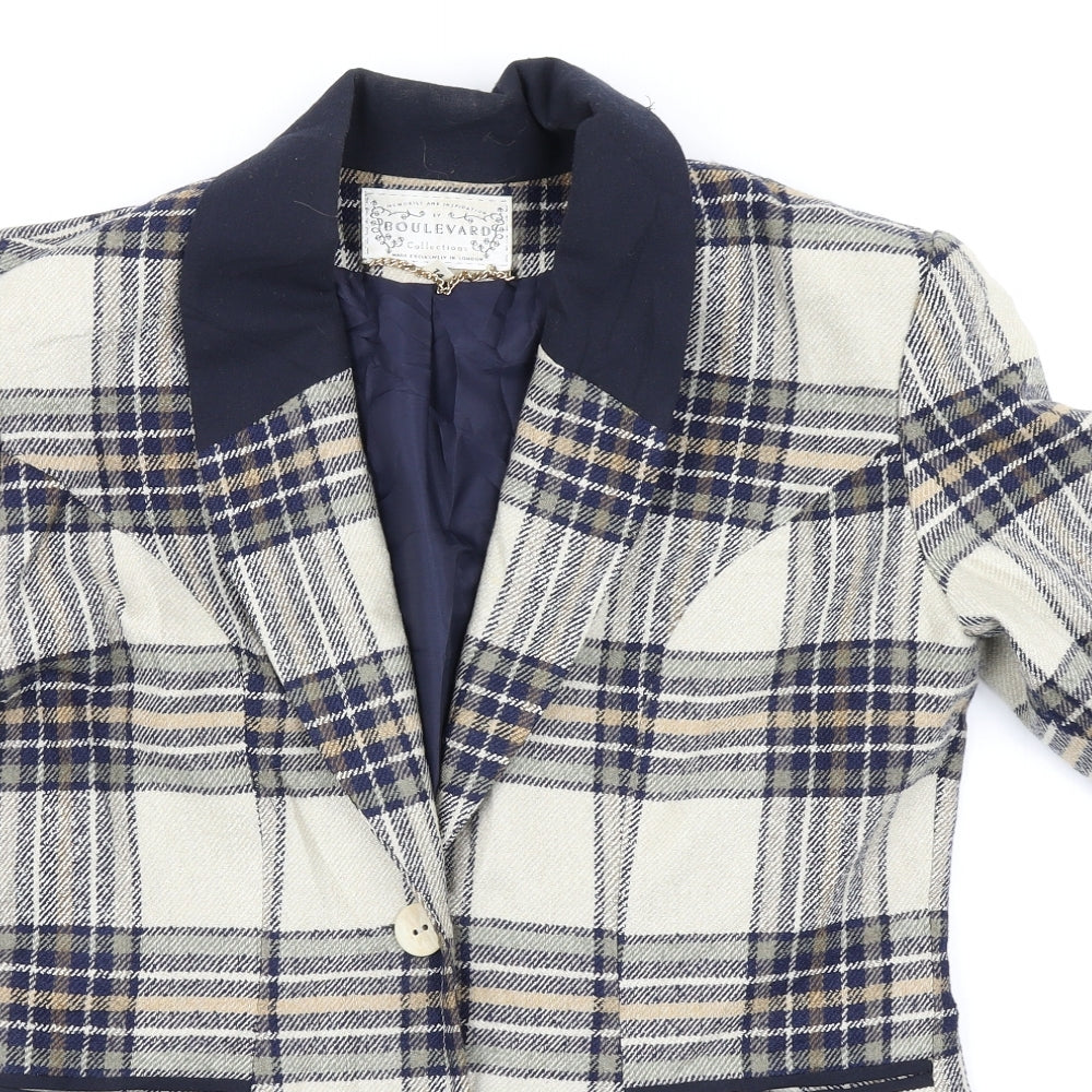 Boulevard Womens Beige Plaid  Jacket Blazer Size 14