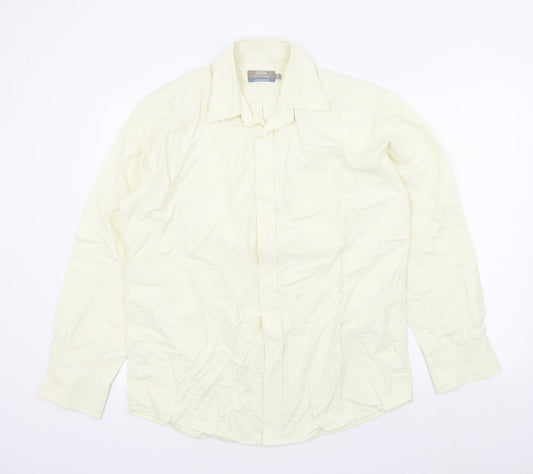 Mens UK Size 38 M&S Beige  Button-Up Long Sleeve Casual Shirt