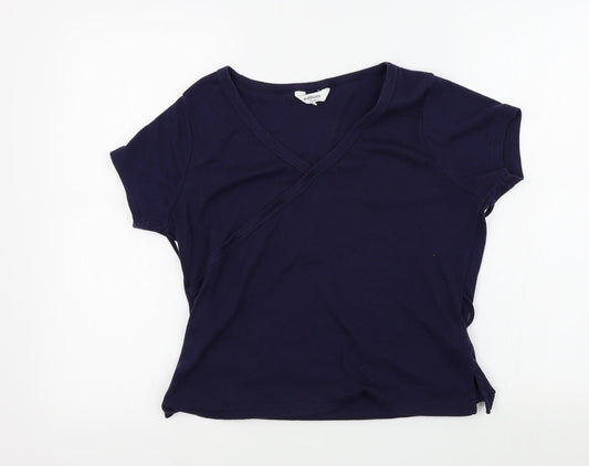 EDITIONS Womens Blue Colourblock  Basic T-Shirt Size 12