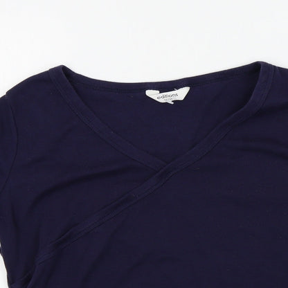 EDITIONS Womens Blue Colourblock  Basic T-Shirt Size 12