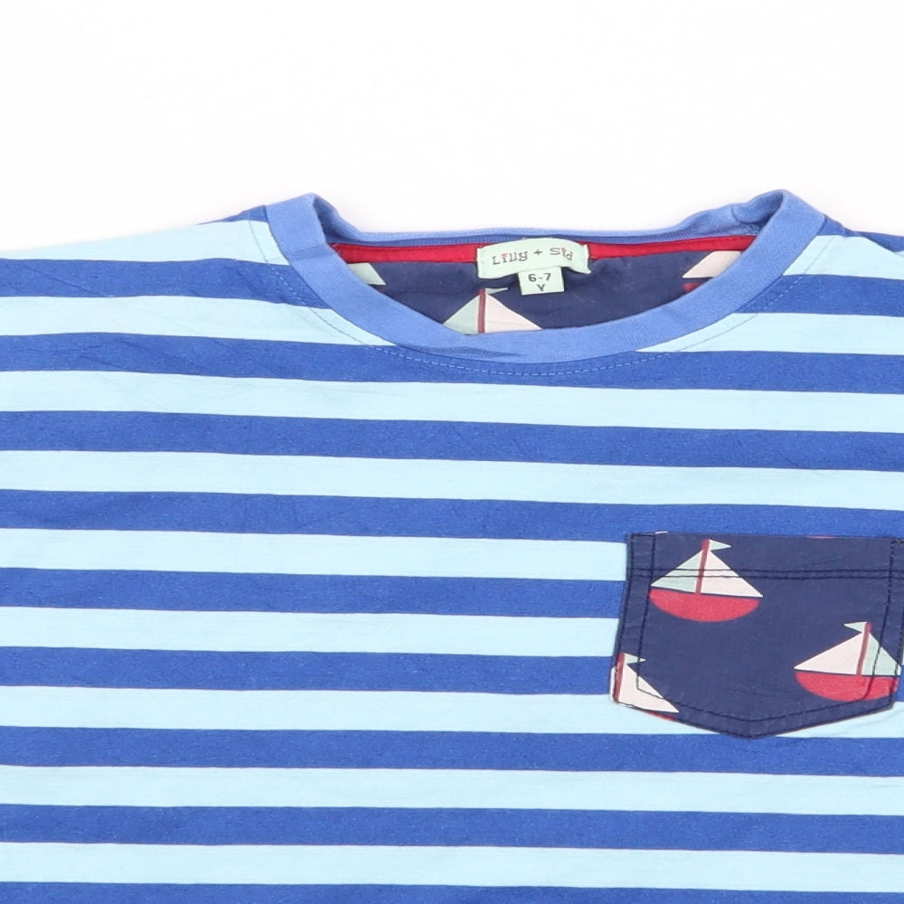 lily and sif Boys Blue Striped  Basic T-Shirt Size 6-7 Years