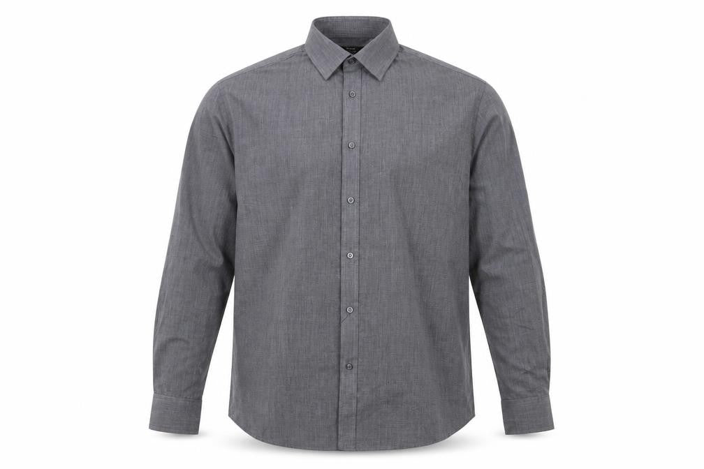 Mens UK Size 17 Asda George Grey  Button-Up Long Sleeve Casual Shirt