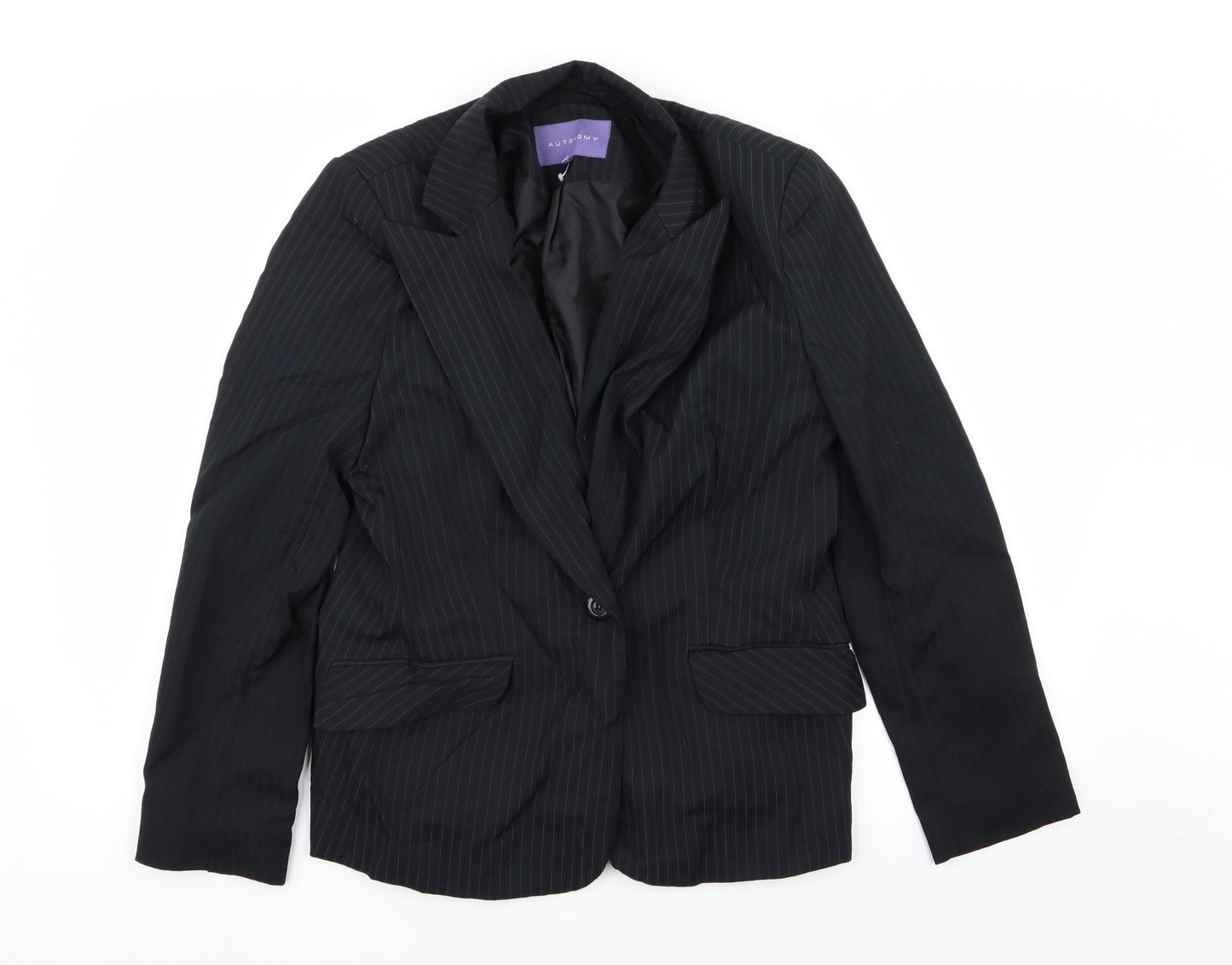 Autonomy Womens Black Striped  Jacket Blazer Size 12