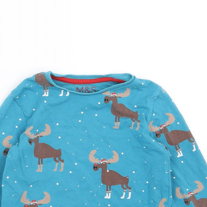 Marks and Spencer Boys Blue Solid   Pyjama Top Size 6-7 Years  - christmas