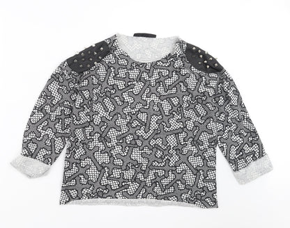 Topshop Womens Black Geometric  Pullover Sweatshirt Size 6  - Studded Shoulder