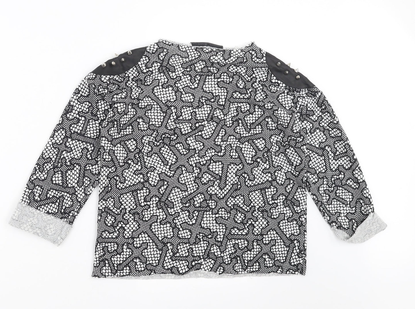 Topshop Womens Black Geometric  Pullover Sweatshirt Size 6  - Studded Shoulder