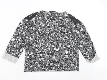 Topshop Womens Black Geometric  Pullover Sweatshirt Size 6  - Studded Shoulder
