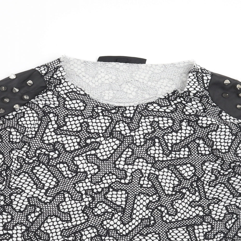 Topshop Womens Black Geometric  Pullover Sweatshirt Size 6  - Studded Shoulder