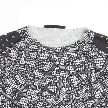 Topshop Womens Black Geometric  Pullover Sweatshirt Size 6  - Studded Shoulder