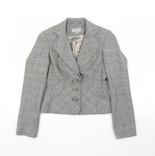 M&S Womens Grey Plaid  Jacket Blazer Size 8