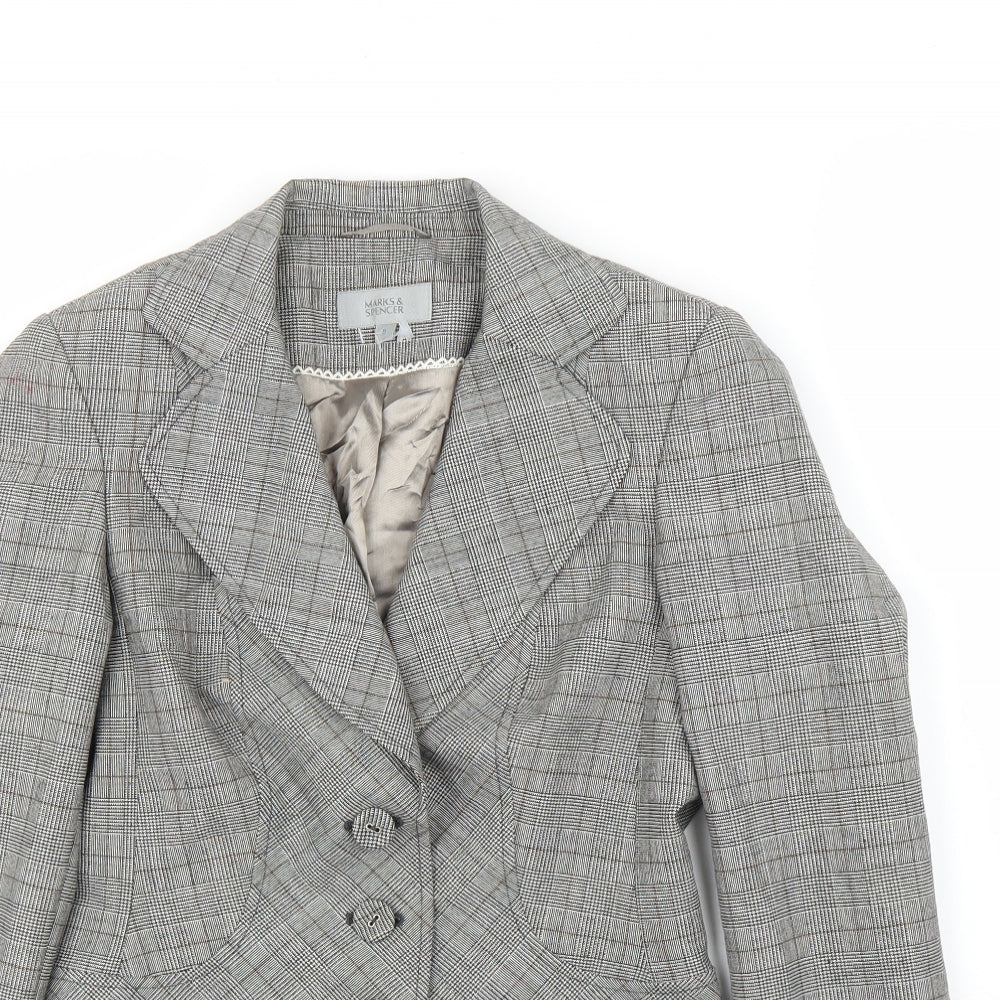 M&S Womens Grey Plaid  Jacket Blazer Size 8