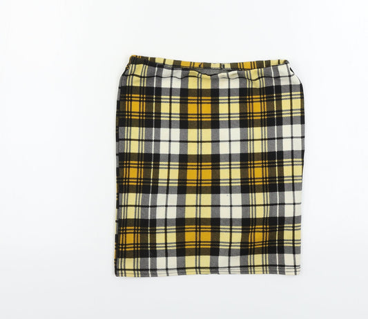 PRETTYLITTLETHING Womens Yellow Check  Bandage Skirt Size 8
