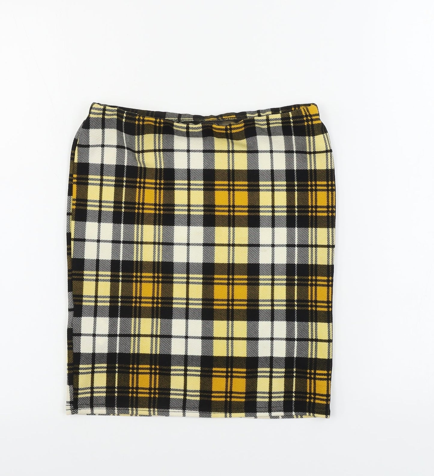 PRETTYLITTLETHING Womens Yellow Check  Bandage Skirt Size 8