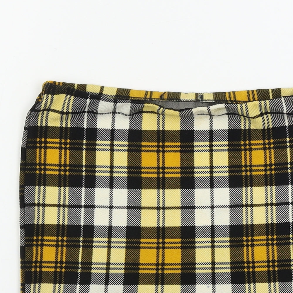 PRETTYLITTLETHING Womens Yellow Check  Bandage Skirt Size 8