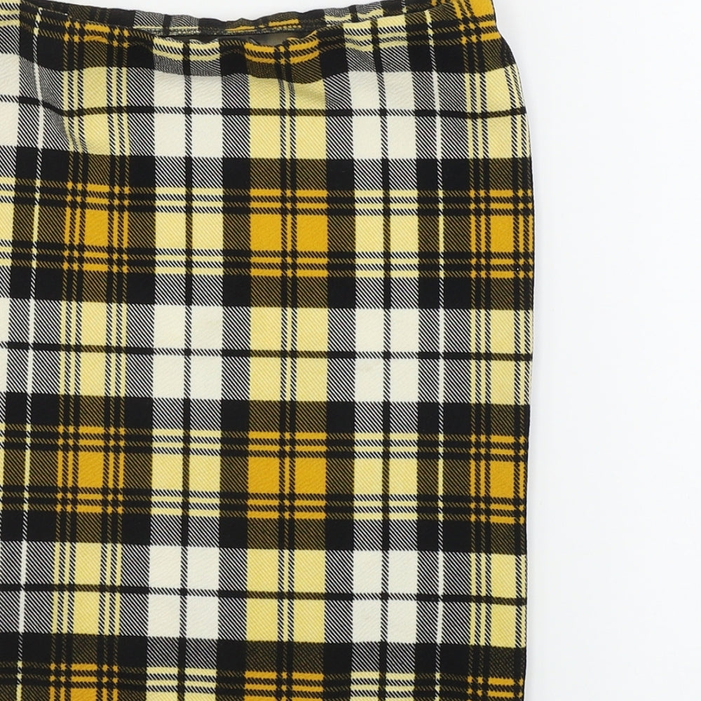PRETTYLITTLETHING Womens Yellow Check  Bandage Skirt Size 8