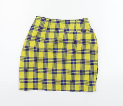 Zaful  Womens Yellow Check  A-Line Skirt Size S