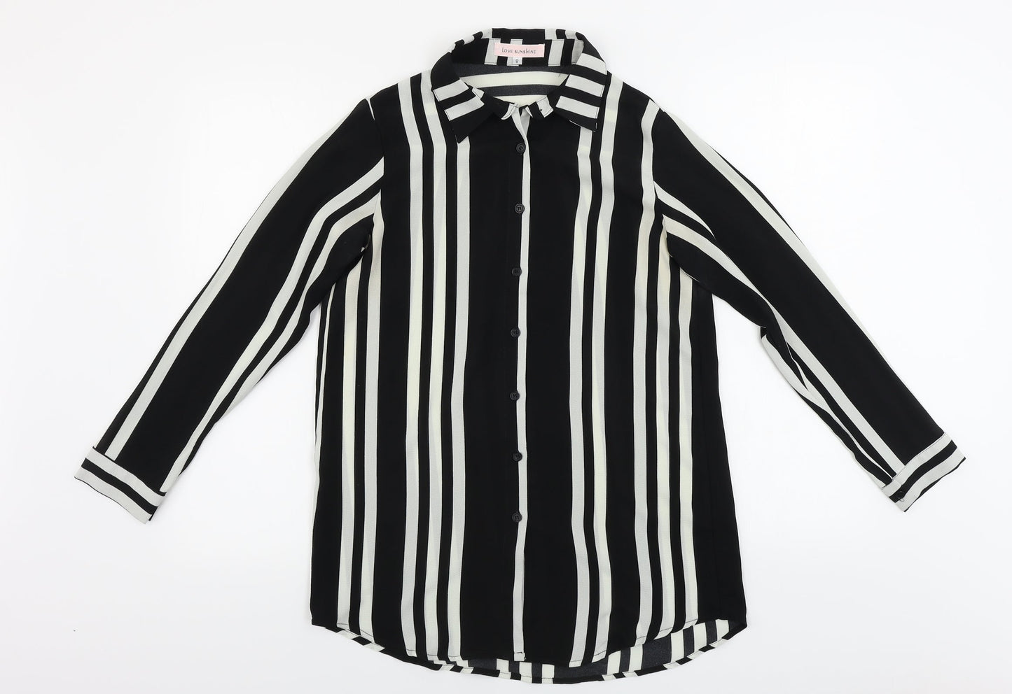Love Sunshine  Womens Black Striped  Basic Button-Up Size 8