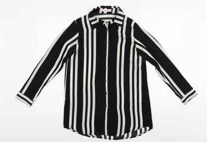 Love Sunshine  Womens Black Striped  Basic Button-Up Size 8
