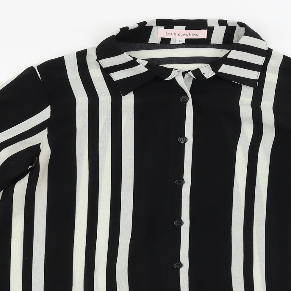 Love Sunshine  Womens Black Striped  Basic Button-Up Size 8