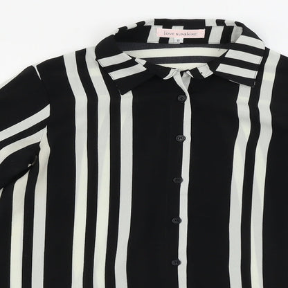Love Sunshine  Womens Black Striped  Basic Button-Up Size 8