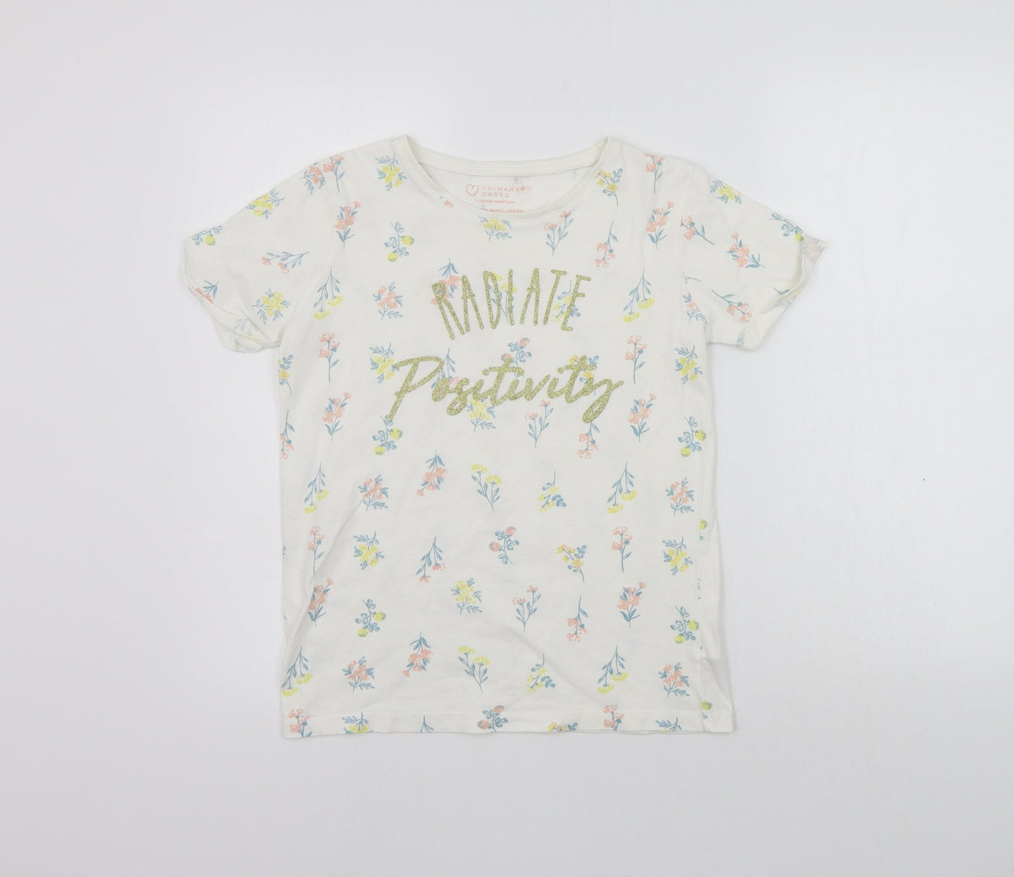Primark Girls White Floral  Basic T-Shirt Size 11-12 Years