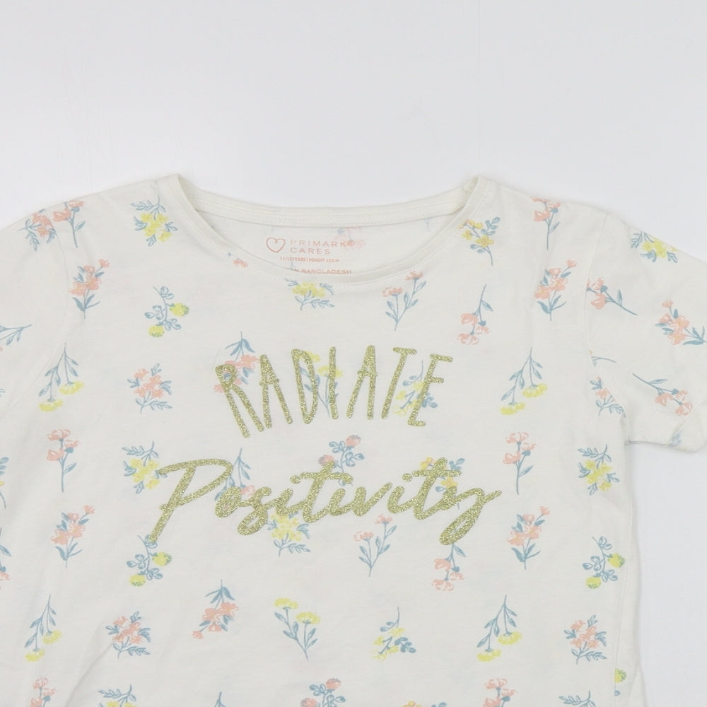 Primark Girls White Floral  Basic T-Shirt Size 11-12 Years