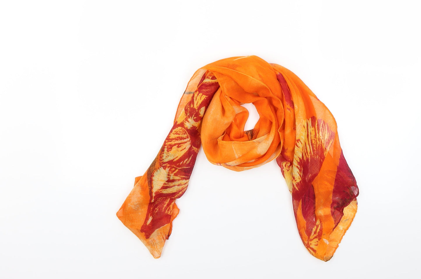 Preworn Womens Orange Floral   Scarf