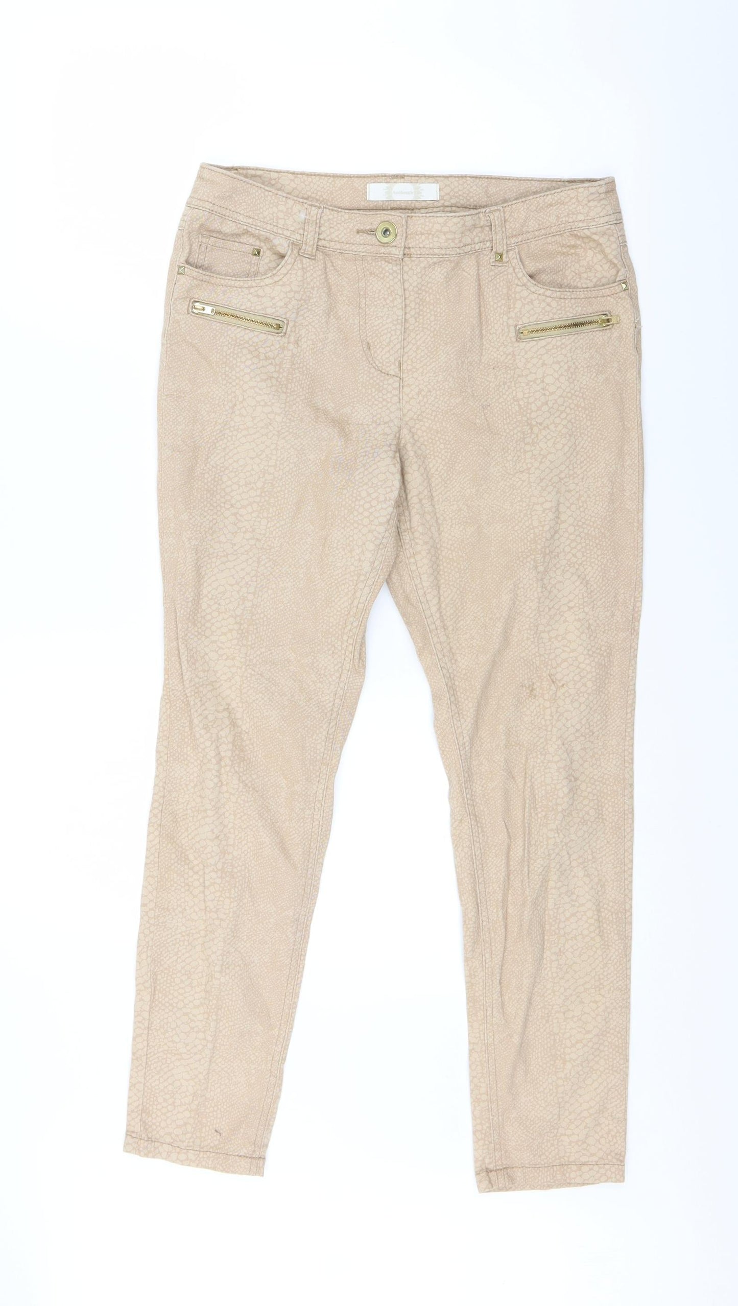 BHS Womens Brown Animal Print Denim Skinny Jeans Size 10 L27 in