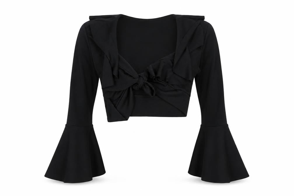 Womens UK Size 8 Boohoo Black Cropped Blouse