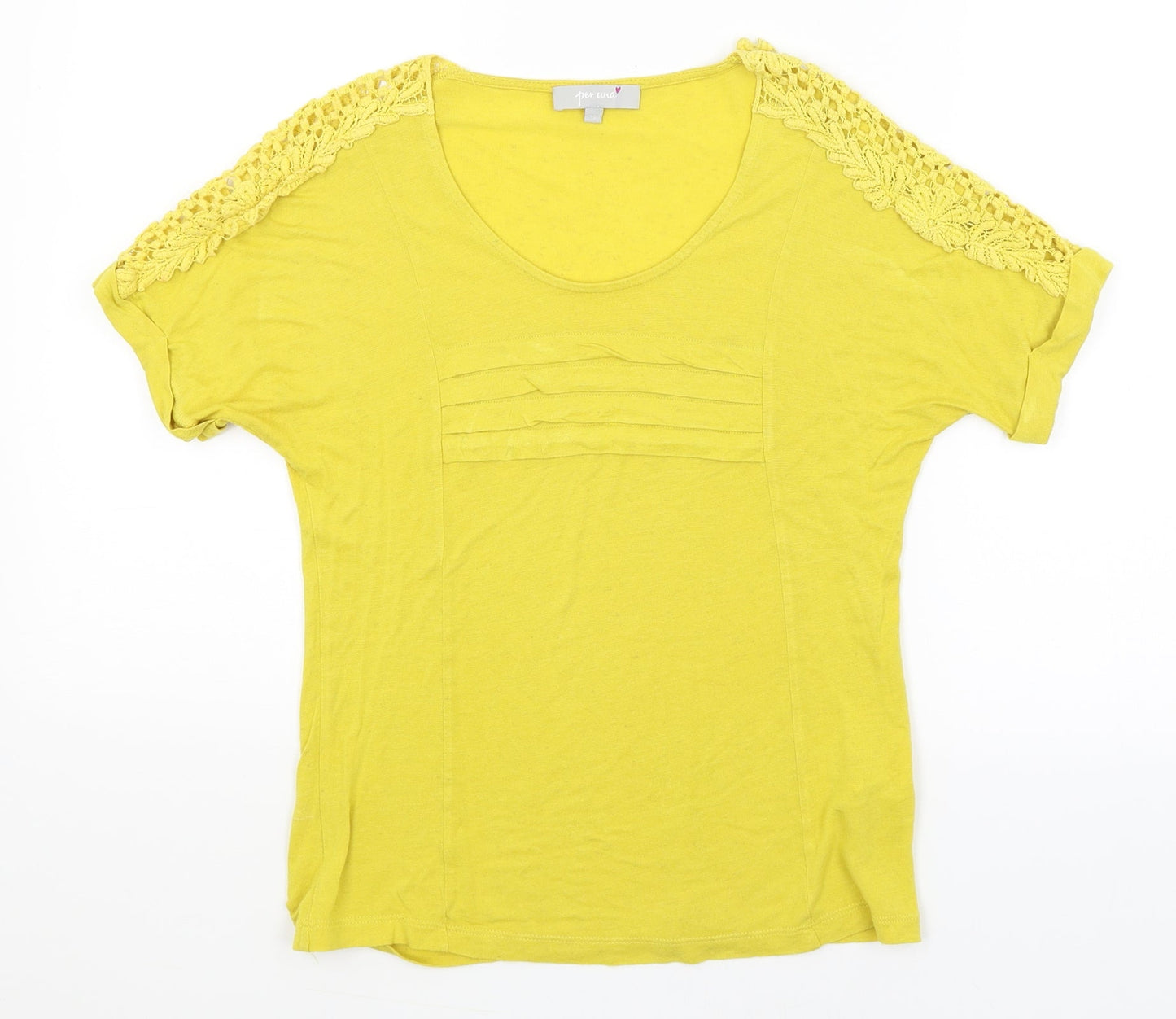 Womens UK Size 10 Per Una Yellow Basic T-Shirt