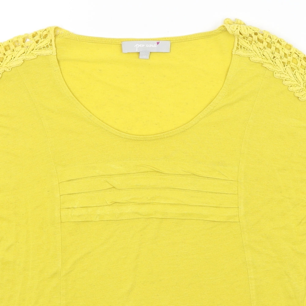 Womens UK Size 10 Per Una Yellow Basic T-Shirt