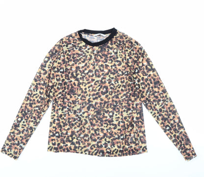 TU Womens Brown Animal Print  Basic Blouse Size 10