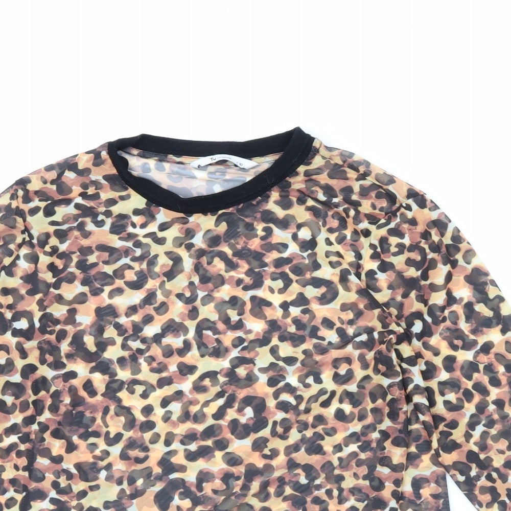 TU Womens Brown Animal Print  Basic Blouse Size 10