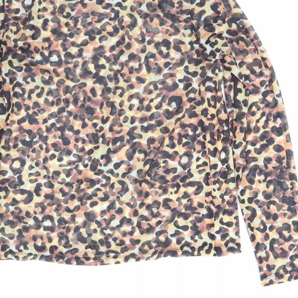 TU Womens Brown Animal Print  Basic Blouse Size 10
