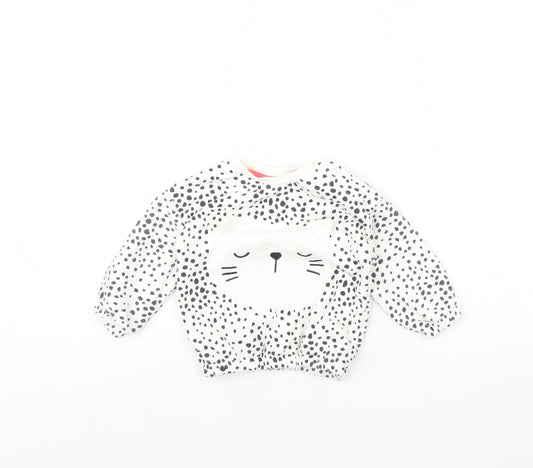 Fred & Flo Girls White Polka Dot  Pullover Jumper Size 6-9 Months