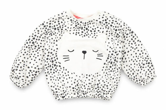 Fred & Flo Girls White Polka Dot  Pullover Jumper Size 6-9 Months