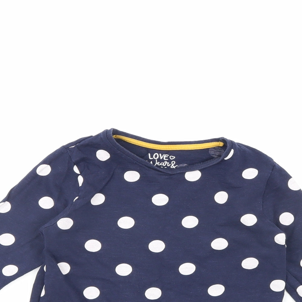 F&F Girls Blue Polka Dot  Basic T-Shirt Size 5 Years