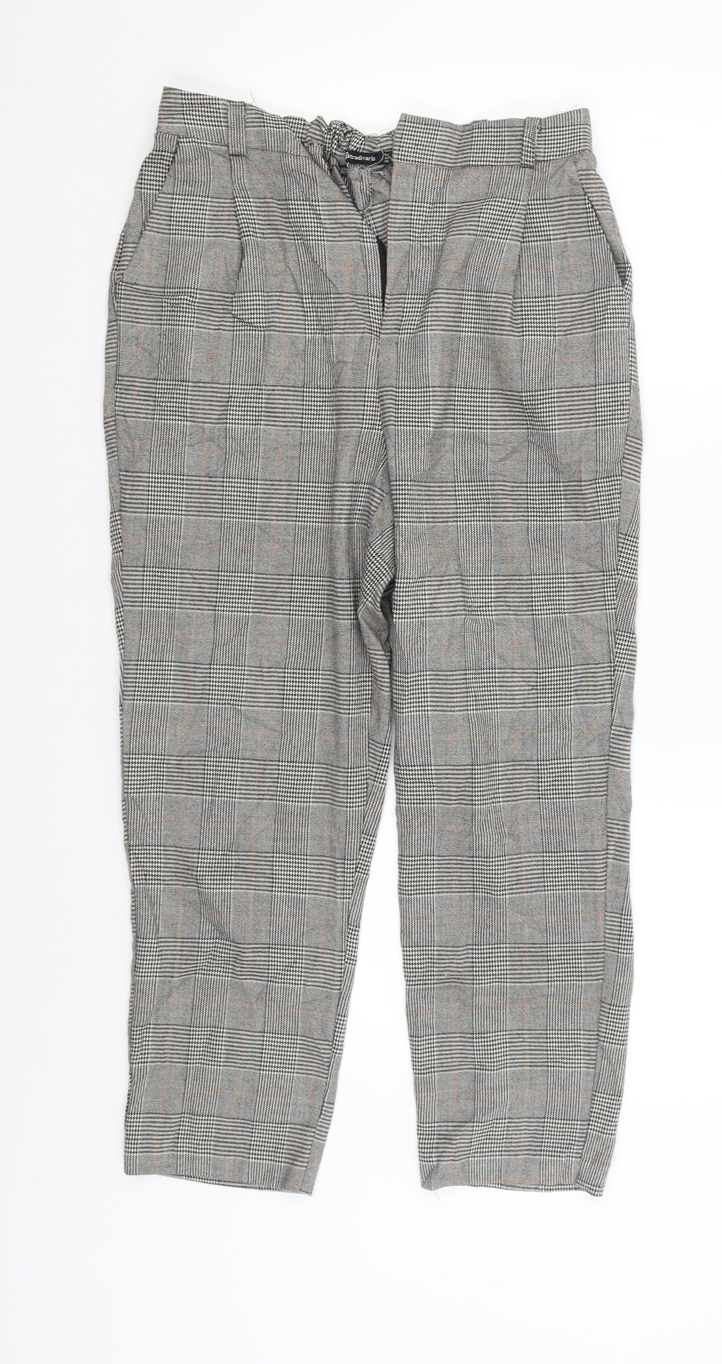 Stradavarius Womens Beige Check  Capri Trousers Size L L25 in