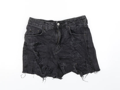 Topshop Womens Black  Denim Chino Shorts Size 26 in - Distressed
