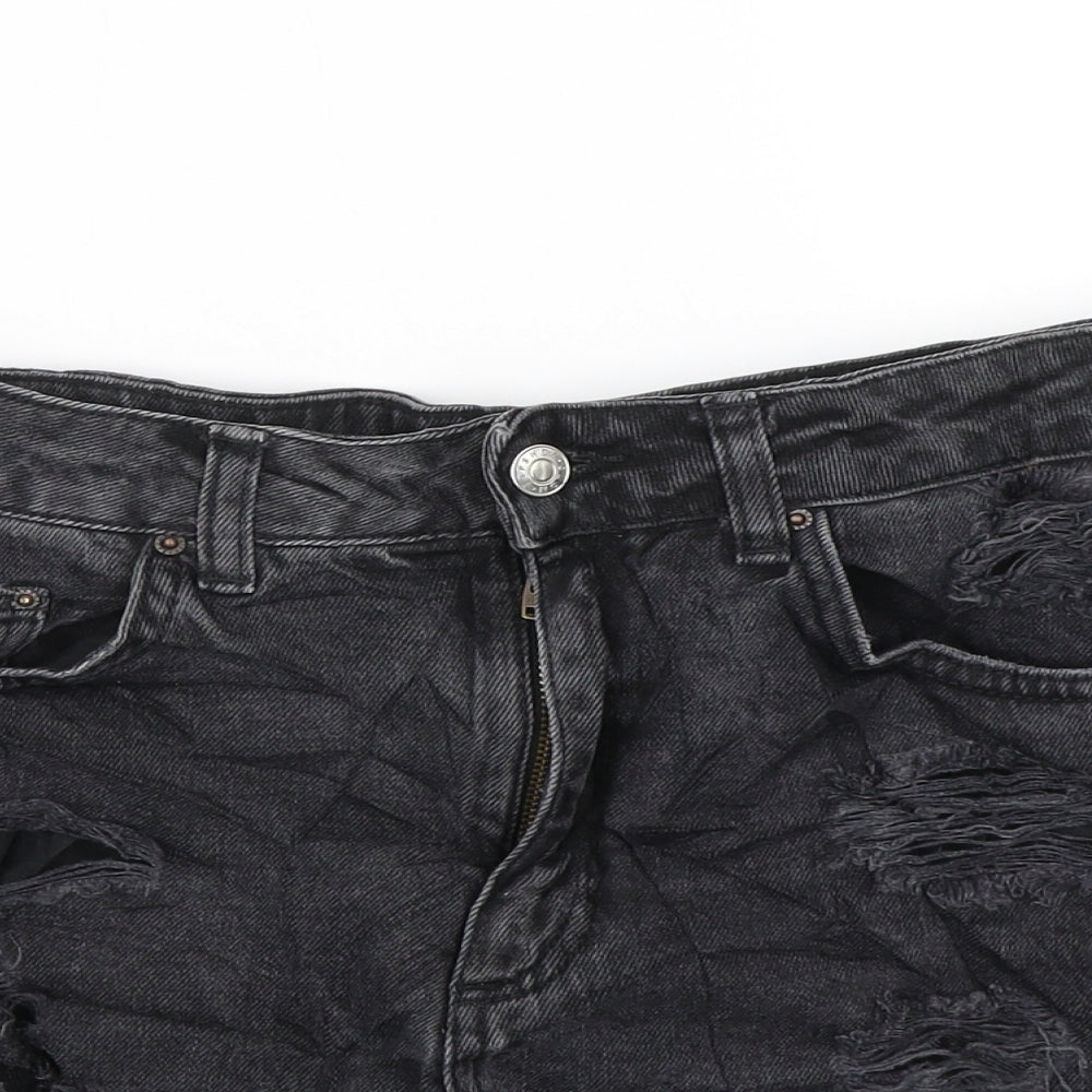 Topshop Womens Black  Denim Chino Shorts Size 26 in - Distressed