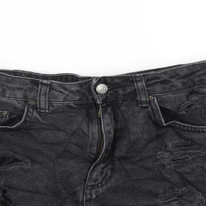 Topshop Womens Black  Denim Chino Shorts Size 26 in - Distressed
