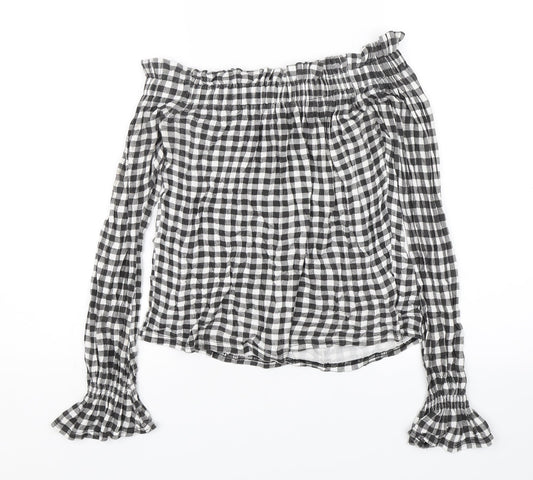 Atmosphere Womens Black Plaid  Basic Blouse Size 8