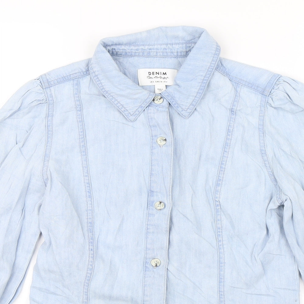 Womens UK Size 8 Miss Selfridge Blue Basic Button-Up
