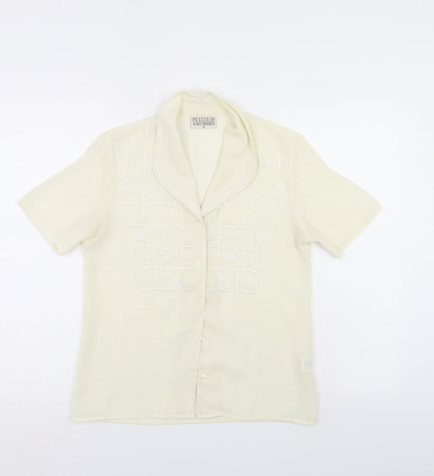Womens UK Size 8 Petite Ivory Basic Button-Up