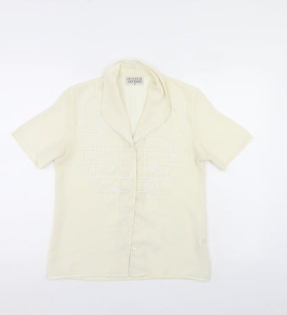 Womens UK Size 8 Petite Ivory Basic Button-Up