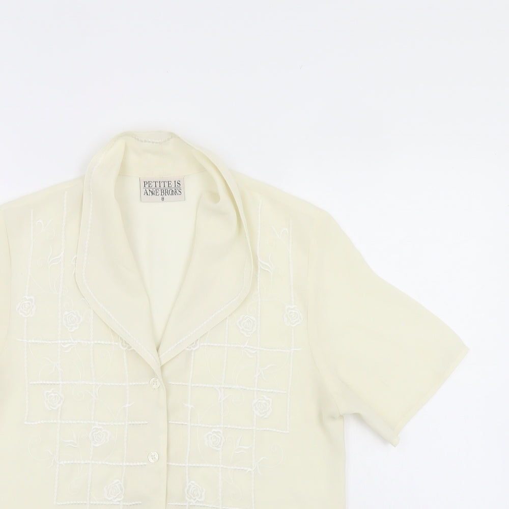 Womens UK Size 8 Petite Ivory Basic Button-Up